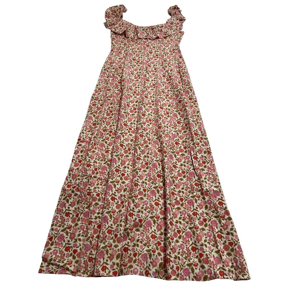 Floral Ruffle Maxi Dress in Pink and Cream